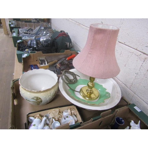 325 - BOX TO INCL JARDINIERE, WASH BOWL, BRASS LAMP ETC