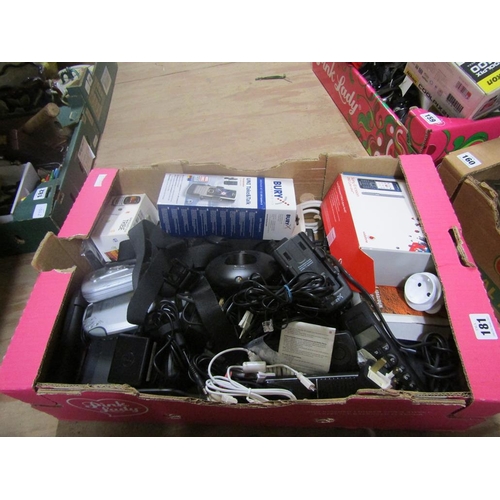 181 - BOX OF MOBILE PHONES, AND OTHER ELECTRIC EQUIPMENT