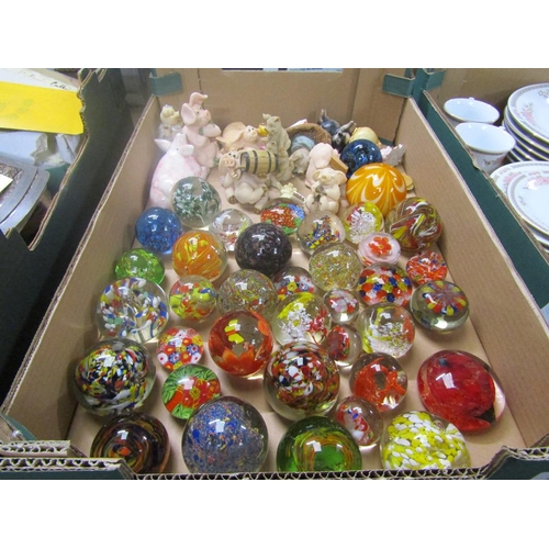 217 - PIG ORNAMENTS; GLASS PAPERWEIGHTS