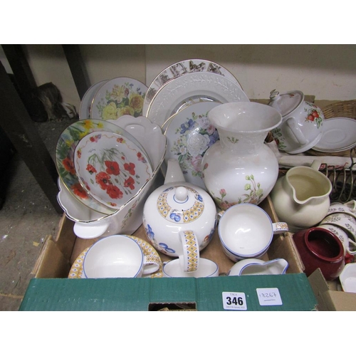 346 - BOX OF MIXED CHINA AND TEAWARES TO INCL ROYAL DOULTON