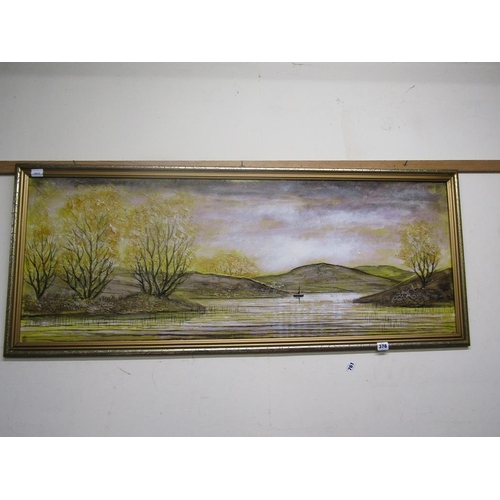 376 - GILT FRAMED PAINTING BY JACK RAY, LAKE SCENE