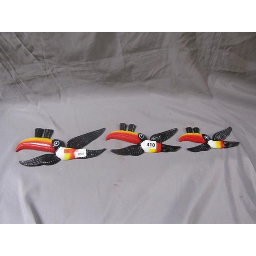 410 - SET OF THREE REPLICA CAST IRON TOUCANS