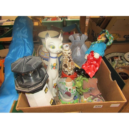 435 - BOX OF ORNAMENTS AND GLASSWARE, CERAMICS