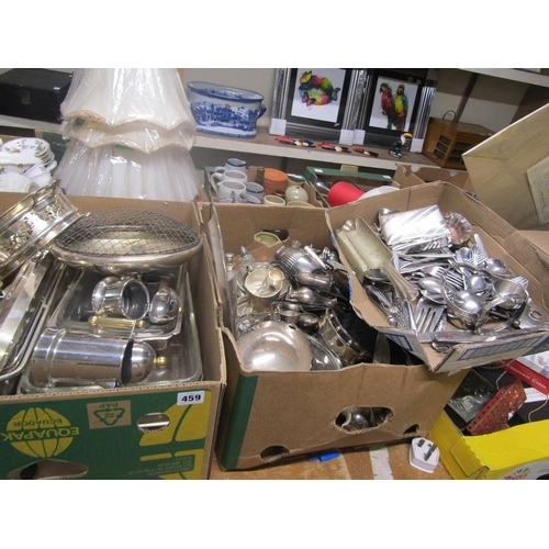 459 - TWO BOXES OF MIXED SILVER PLATE AND CUTLERY