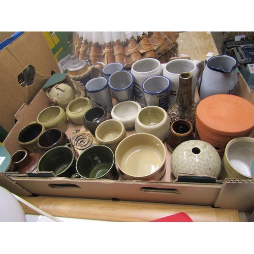 467 - BOX OF STONEWARE AND TANKARDS