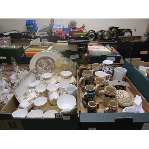 476 - TWO BOXES OF TEA/TABLE WARES, STEINS