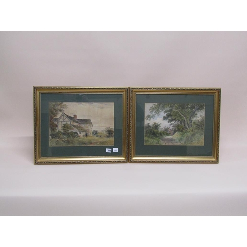 1202 - I RENSHAW - PAIR, 19C SUBJECTS, TIMBERED MANOR HOUSE & A COUNTRY LANE, EACH F/G, SIGNED, 26CM X 38CM