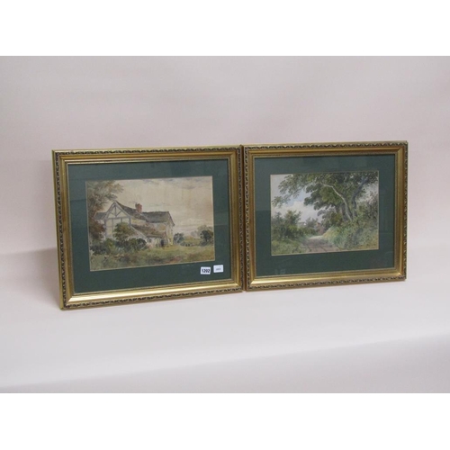 1202 - I RENSHAW - PAIR, 19C SUBJECTS, TIMBERED MANOR HOUSE & A COUNTRY LANE, EACH F/G, SIGNED, 26CM X 38CM