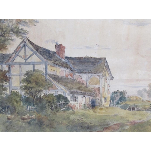 1202 - I RENSHAW - PAIR, 19C SUBJECTS, TIMBERED MANOR HOUSE & A COUNTRY LANE, EACH F/G, SIGNED, 26CM X 38CM