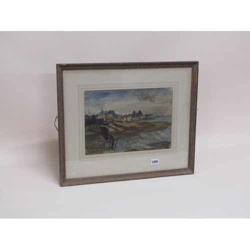 1205 - ARTHUR UPTON - HIGH WATER WHITSTABLE, SIGNED WATERCOLOUR, F/G, 24CM X 34CM