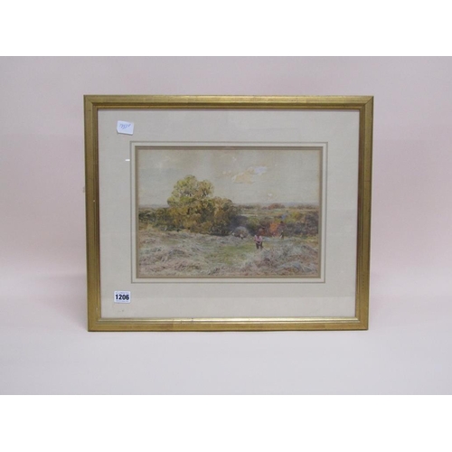 1206 - CLAUDE HAYES - 19C HAY MAKING, SIGNED WATERCOLOUR, F/G, 26CMX 35CM