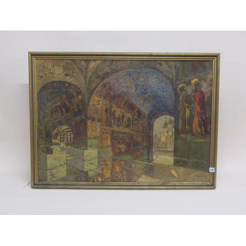 1207 - GEORG KOSMIADI 47 - ORIENTAL CHURCH INTERIOR, MIXED MEDIA, FRAMED, 66CM X 94CM