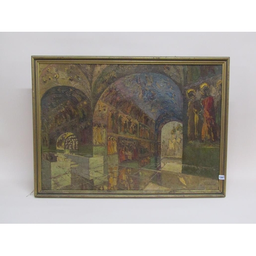 1207 - GEORG KOSMIADI 47 - ORIENTAL CHURCH INTERIOR, MIXED MEDIA, FRAMED, 66CM X 94CM