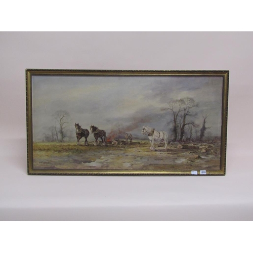 1210 - ALWYN CRAWSHAW - TIMBER HAULING, SIGNED OIL ON CANVAS, FRAMED, 50CM X 100CM