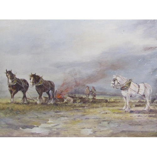 1210 - ALWYN CRAWSHAW - TIMBER HAULING, SIGNED OIL ON CANVAS, FRAMED, 50CM X 100CM