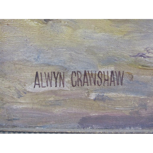 1210 - ALWYN CRAWSHAW - TIMBER HAULING, SIGNED OIL ON CANVAS, FRAMED, 50CM X 100CM