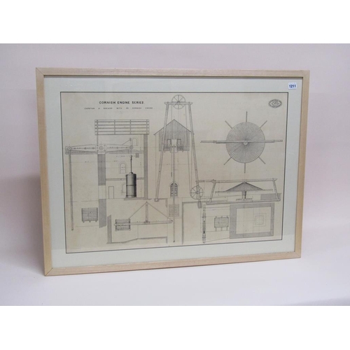 1211 - BLACK ON WHITE PRINT - CORNISH ENGINE SERIES, CAPSTON AND SHEARS, F/G, 56CM X 82CM