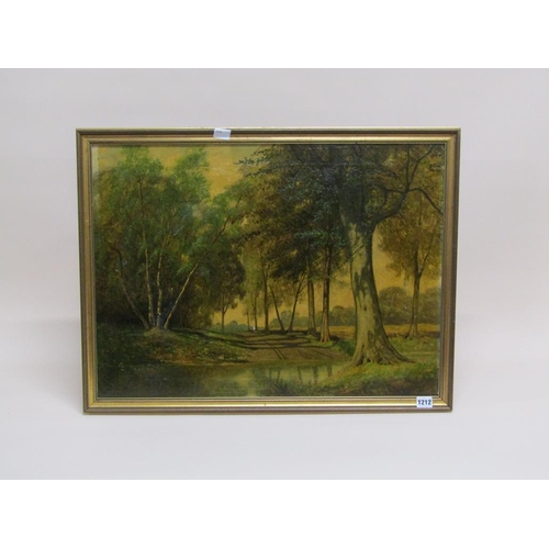 1212 - DAVID MEAD - TREE LINED AVENUE AT DAWN, SIGNED OIL ON CANVAS, FRAMED, 50CM X 65CM