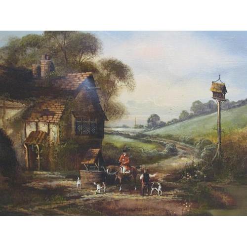 1216 - JOHN HORSEWELL - A PASSING HUNTSMAN, SIGNED OIL ON CANVAS, FRAMED, 59CM X 89CM