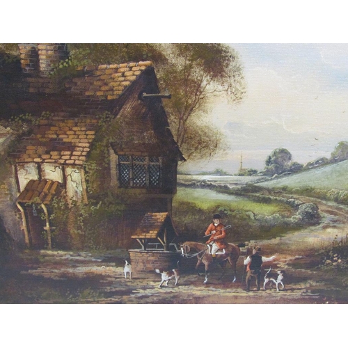 1216 - JOHN HORSEWELL - A PASSING HUNTSMAN, SIGNED OIL ON CANVAS, FRAMED, 59CM X 89CM