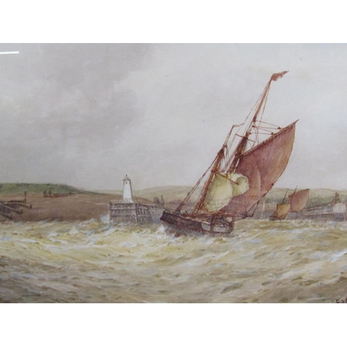 1218 - F J ALDRIDGE - PAIR, ENTRANCE TO SHOREHAM HARBOUR & APPORACHING SHOREHAM, SIGNED WATERCOLOURS, F/G, ... 