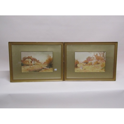 1220 - H ENGLISH 1909 - PAIR, COUNTRY COTTAGES, FRAMED WATERCOLOURS, 30CM X 44CM