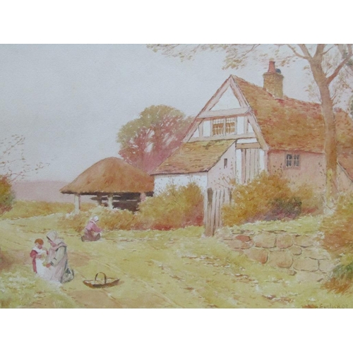 1220 - H ENGLISH 1909 - PAIR, COUNTRY COTTAGES, FRAMED WATERCOLOURS, 30CM X 44CM