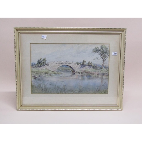 1224 - R EYRE WALKER 1960 - STONE BUILT BRIDGE OVER A RIVER, SIGNED WATERCOLOUR, F/G, 33CM X 50CM