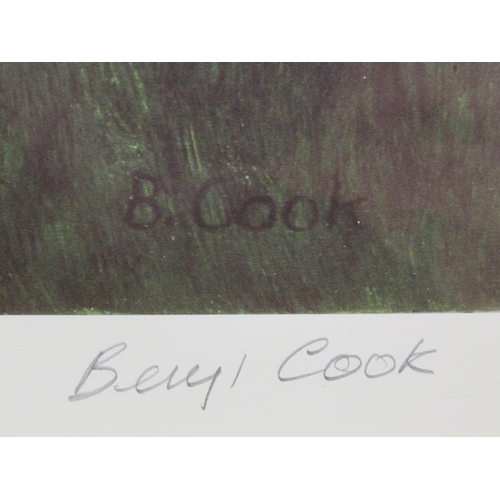 1225 - BERYL COOK - THE BIRTHDAY CAKE, SIGNED IN PENCIL, COLOURED PRINT, F/G, 54CM X 38CM