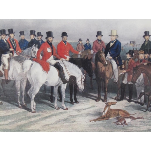 1230 - THREE 19C COLOURED PRINTS - STEEPLE CHASE & MEETING OF THE HARE COARSERS, F/G, EACH APPROX 42CM X 85