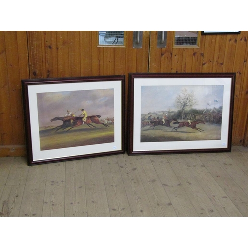 1230 - THREE 19C COLOURED PRINTS - STEEPLE CHASE & MEETING OF THE HARE COARSERS, F/G, EACH APPROX 42CM X 85