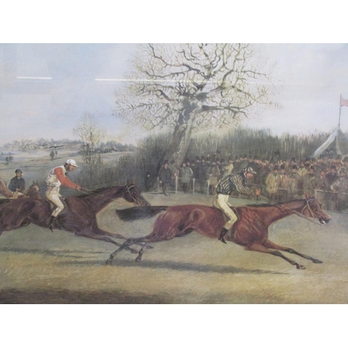 1230 - THREE 19C COLOURED PRINTS - STEEPLE CHASE & MEETING OF THE HARE COARSERS, F/G, EACH APPROX 42CM X 85