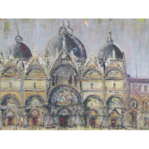 1239 - NISSIM 1965 - ST. MARKS SQUARE, SIGNED OIL ON CANVAS, FRAMED 58CM X 82CM