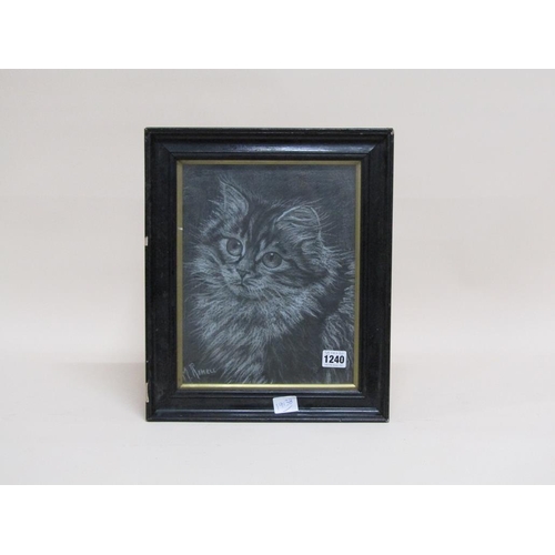 1240 - M RIMELL - A CAT, CHALK AND WATERCOLOUR, F/G, 30CM X 24CM