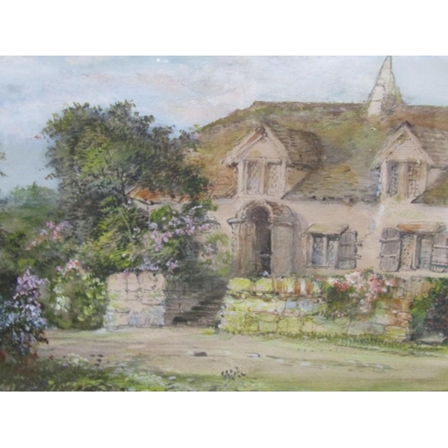 1242 - THREE F/G WATERCOLOURS; PRINT INCLUDING ONE BY J BROOK OF OLD MARKET HALL AMERSHAM