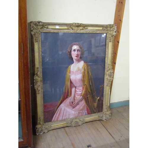 1255 - UNSIGNED - PORTRAIT OF A LADY, OIL ON PANEL, FRAMED, 85CM X 110CM - SOME DAMAGE