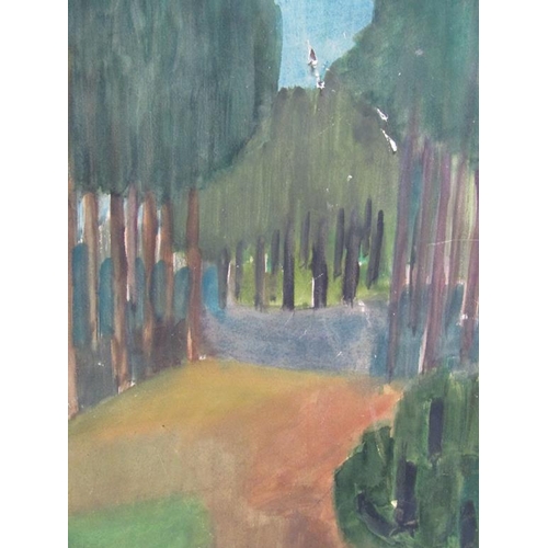 1261 - ABSTRACT WATERCOLOUR - WOODLAND SETTING, 30CM X 22CM