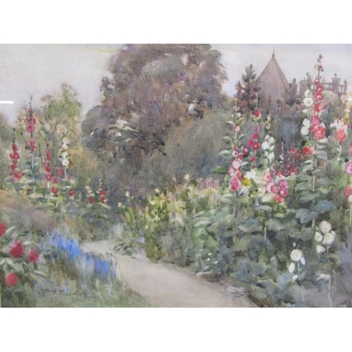 1265 - T.M TEASDALE 1910 - SUMMER GARDEN, SIGNED WATERCOLOUR, F/G, 29CM X 37CM