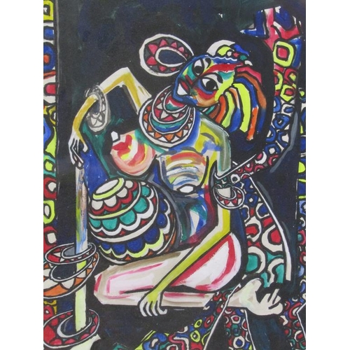 1267 - ANDREW BUSUULWA - KNEELING WOMAN, WATERCOLOUR, F/G, 37CM X 25CM