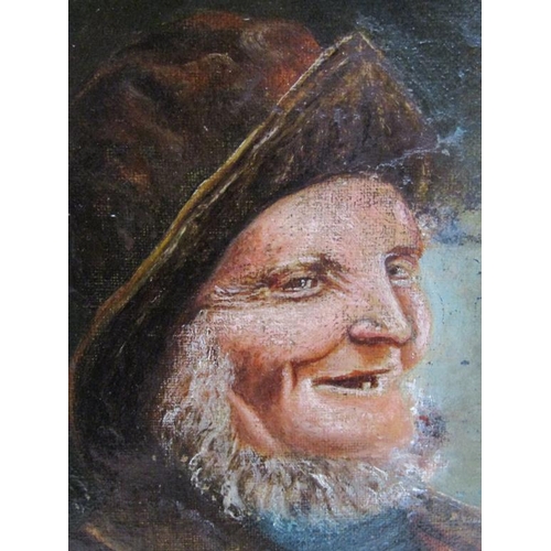 1271 - F VILLANUSON - HAPPY GENTLEMAN, SIGNED OIL ON PANEL, FRAMED, 24CM X 19CM