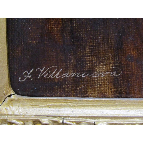 1271 - F VILLANUSON - HAPPY GENTLEMAN, SIGNED OIL ON PANEL, FRAMED, 24CM X 19CM