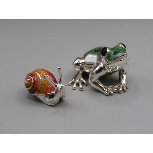 1515 - SILVER AND COLOURED ENAMEL FROG AND SNAIL