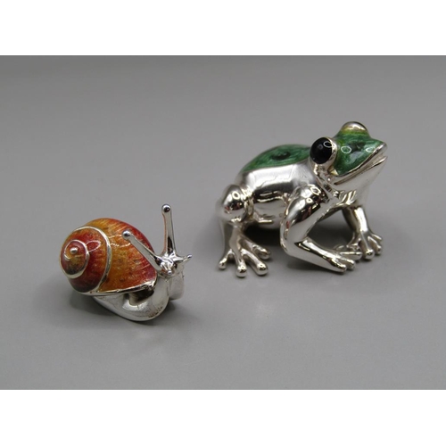 1515 - SILVER AND COLOURED ENAMEL FROG AND SNAIL