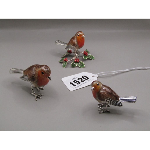 1520 - THREE SILVER AND ENAMEL ROBINS