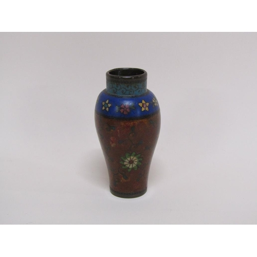 1525 - TWO CLOISONNE VASES, ONE A/F (DENT)