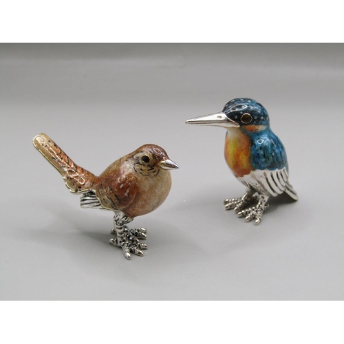 1526 - SILVER AND ENAMEL KINGFISHER AND SILVER AND ENAMEL BIRD