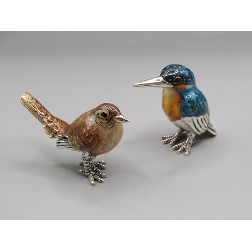 1526 - SILVER AND ENAMEL KINGFISHER AND SILVER AND ENAMEL BIRD