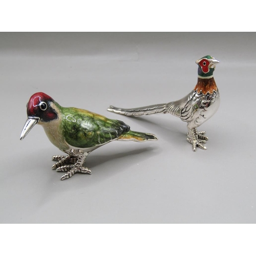 1528 - SILVER AND ENAMEL PHEASANT AND SILVER AND ENAMEL WOODPECKER