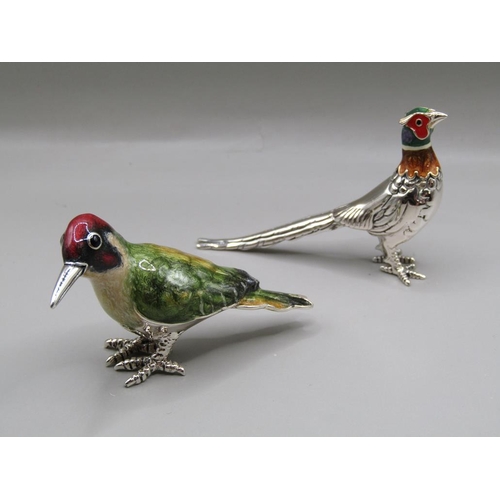 1528 - SILVER AND ENAMEL PHEASANT AND SILVER AND ENAMEL WOODPECKER