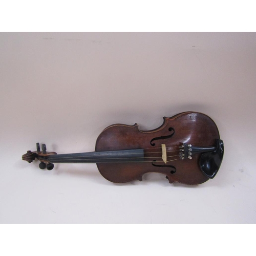 1290 - VIOLIN WITH INSIDE LABEL COMBAGNON, TWO BOWS AND CASE; EMPTY VIOLIN CASE